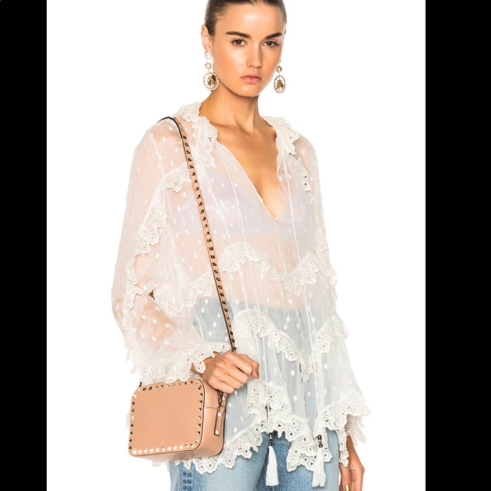 Zimmermann Divinity Scallop Ruffle Pearl Top Size 1